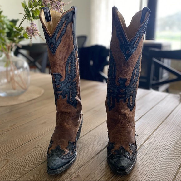 Corral Vintage Brown/Blue Tall Eagle Overlay Boots R2514 - Picture 4 of 15